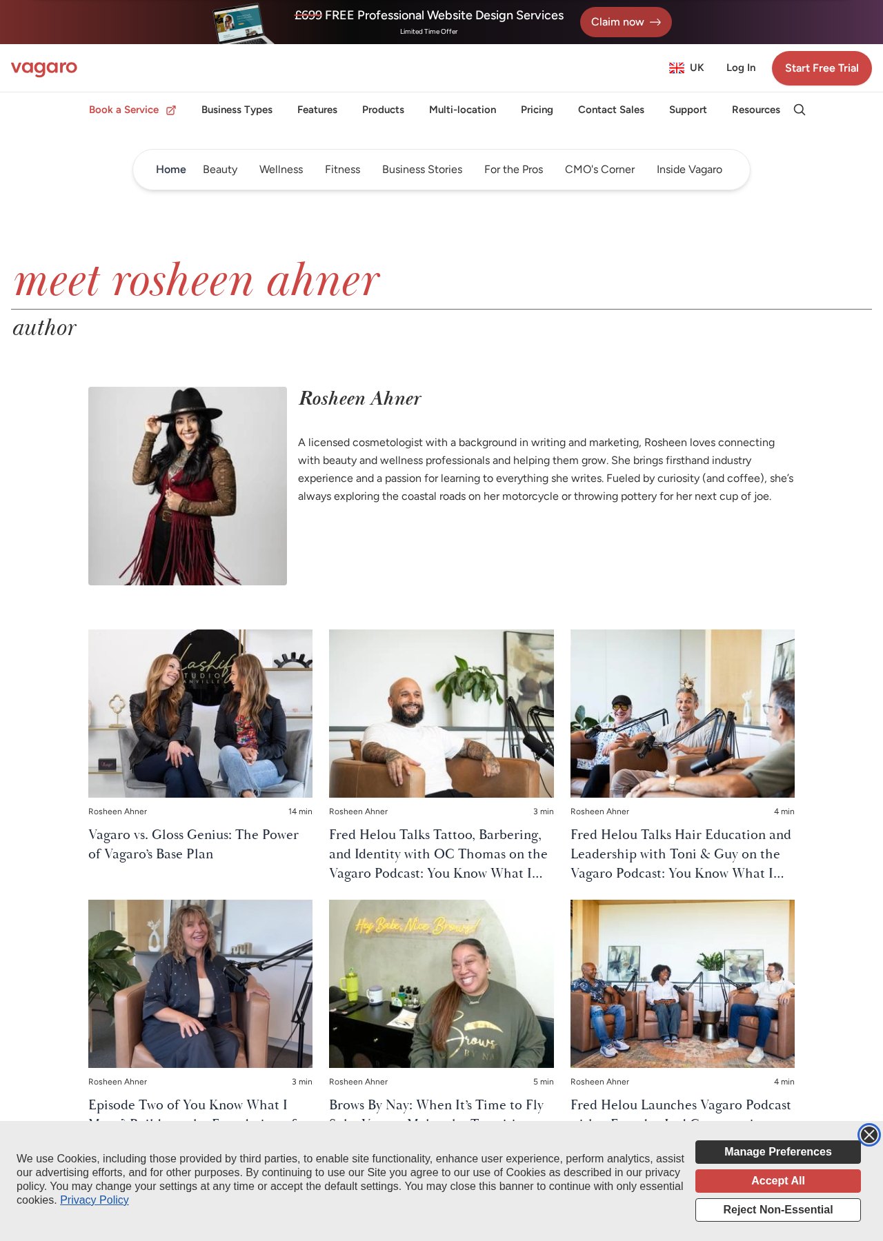Rosheen Ahner's Vagaro author page with published articles